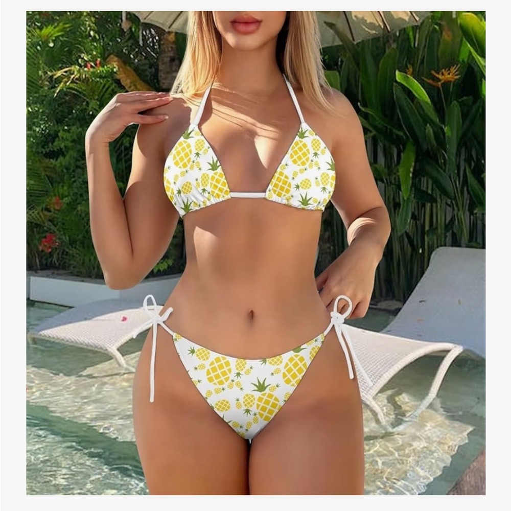 White & Yellow Tropical Pineapple string bikini size xl